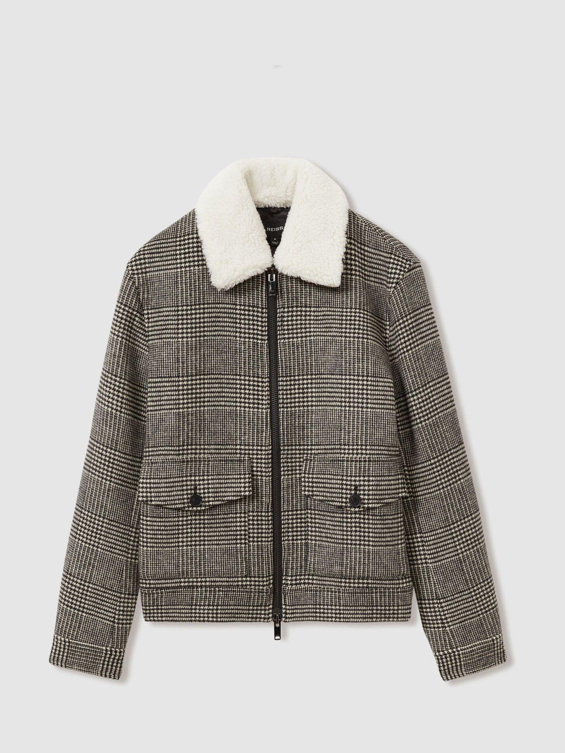 Wool-Blend Twill Zipped Jacket in Black/White Product Image