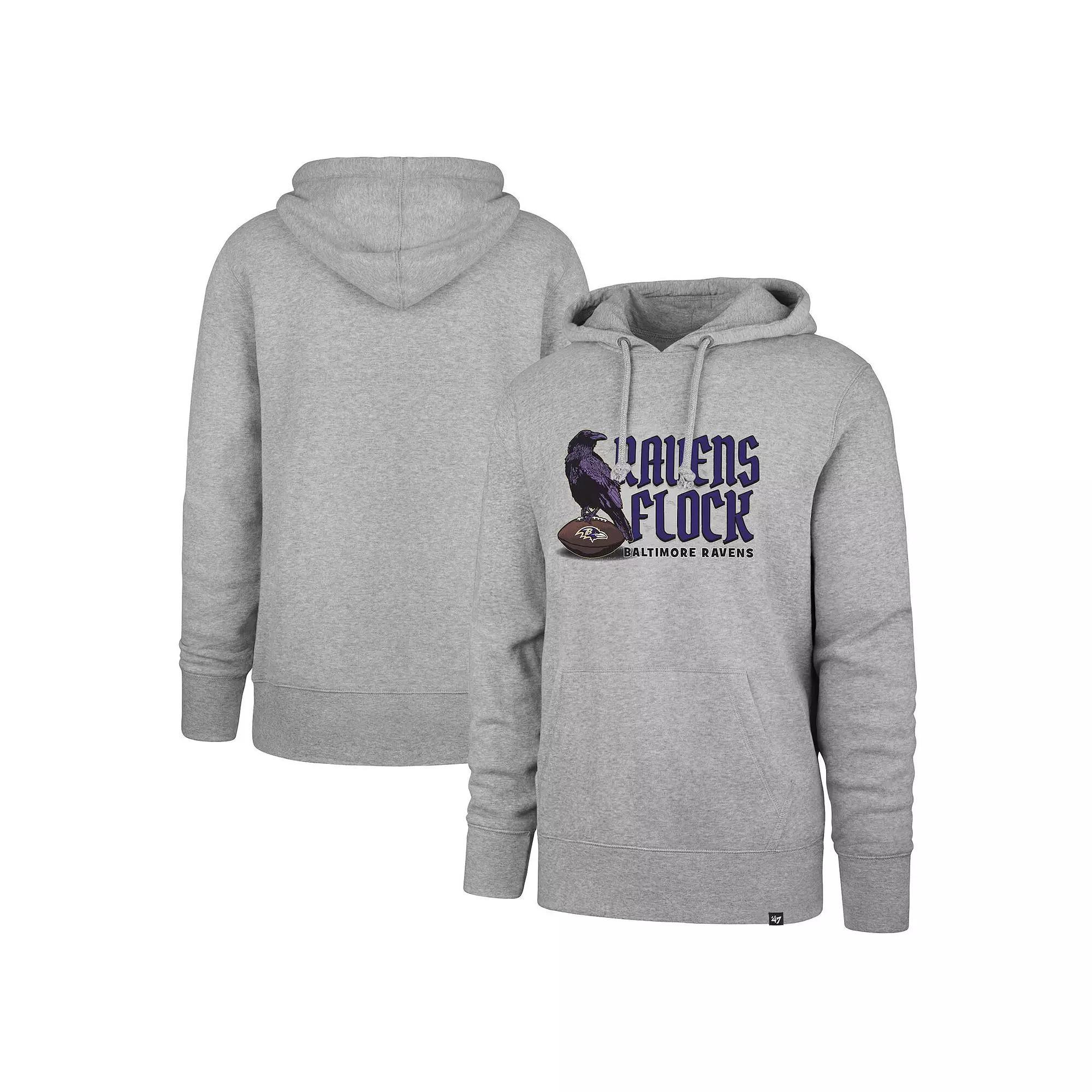 Men's '47 Gray Baltimore Ravens Regional Headline Pullover Hoodie, Size: XL, Grey Product Image