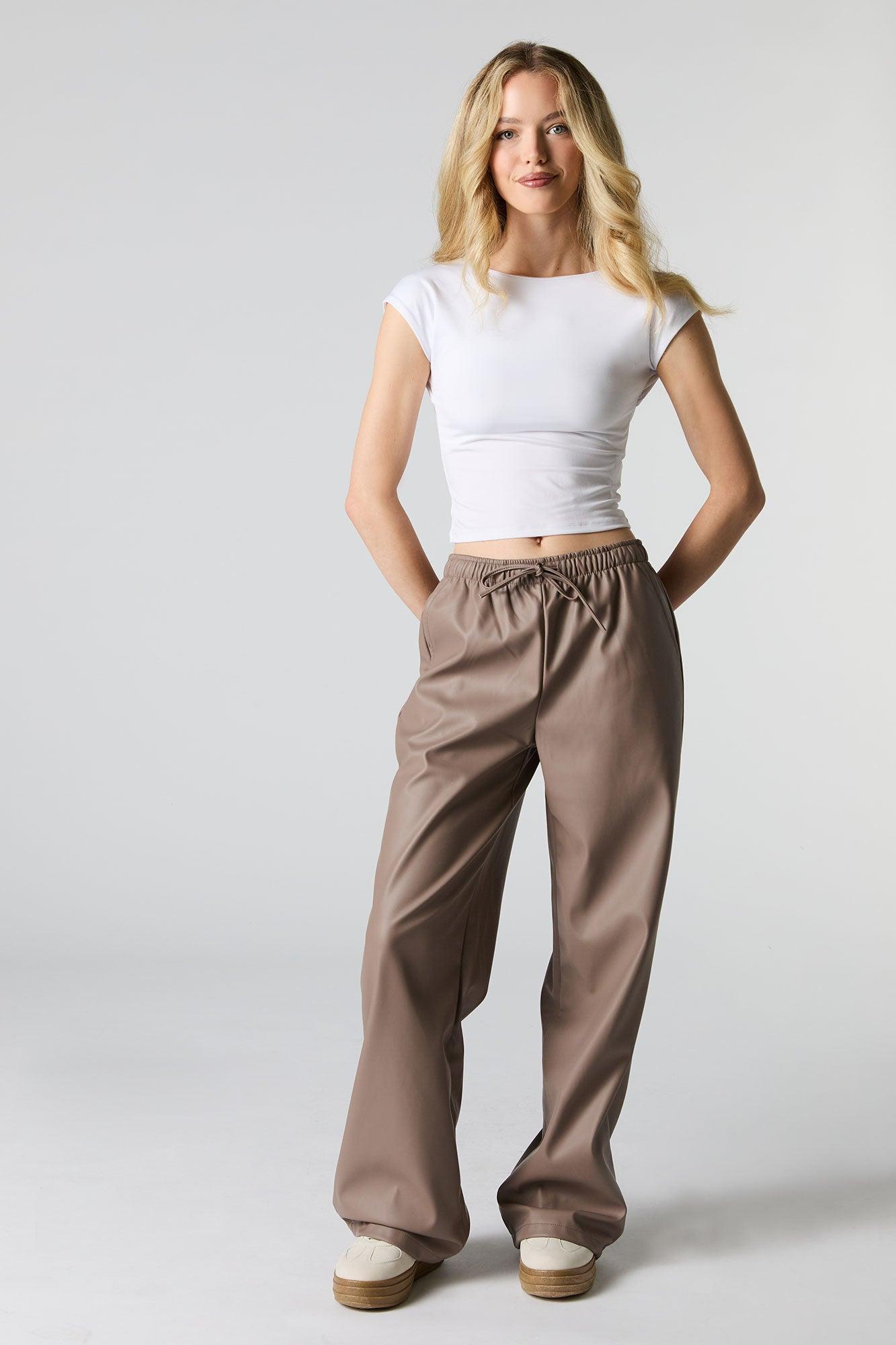 Faux Leather Drawstring Wide Leg Pant Female Product Image