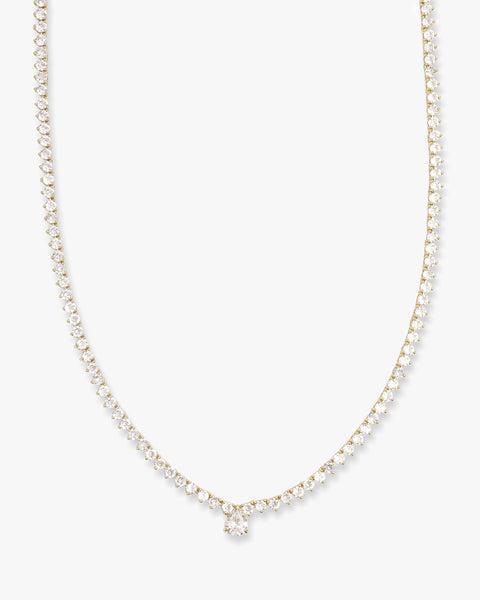 Not Your Basic Teardop Tennis Necklace 16" - Gold|White Diamondettes Product Image