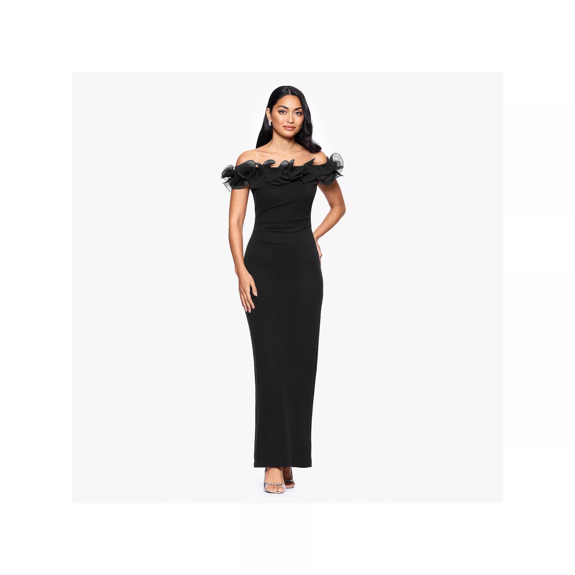 Womens X Evenings Off-The-Shoulder Ruffle Scuba Crepe Gown Product Image