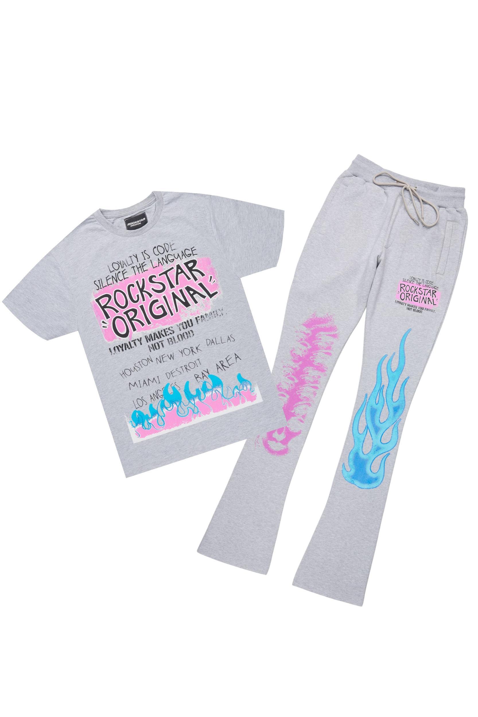 Beno Heather Grey T-Shirt/Stacked Flare Track Set Male Product Image