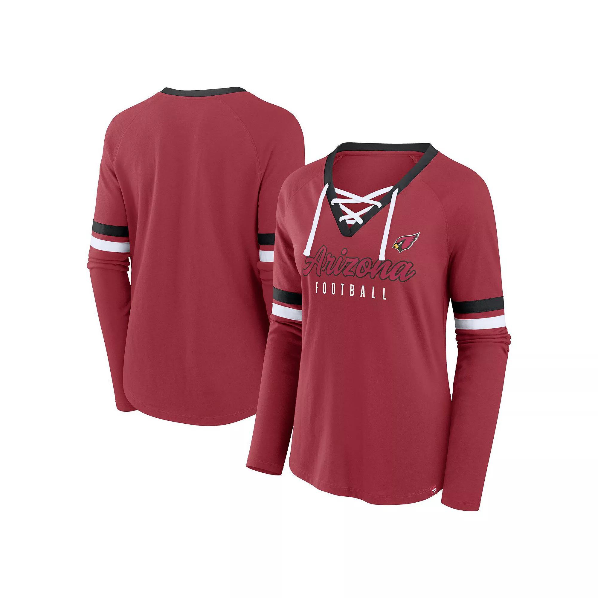 Women's Fanatics Cardinal Arizona Cardinals Won and Done Lace-Up Long Sleeve Fashion Top, Size: Large, Red Product Image