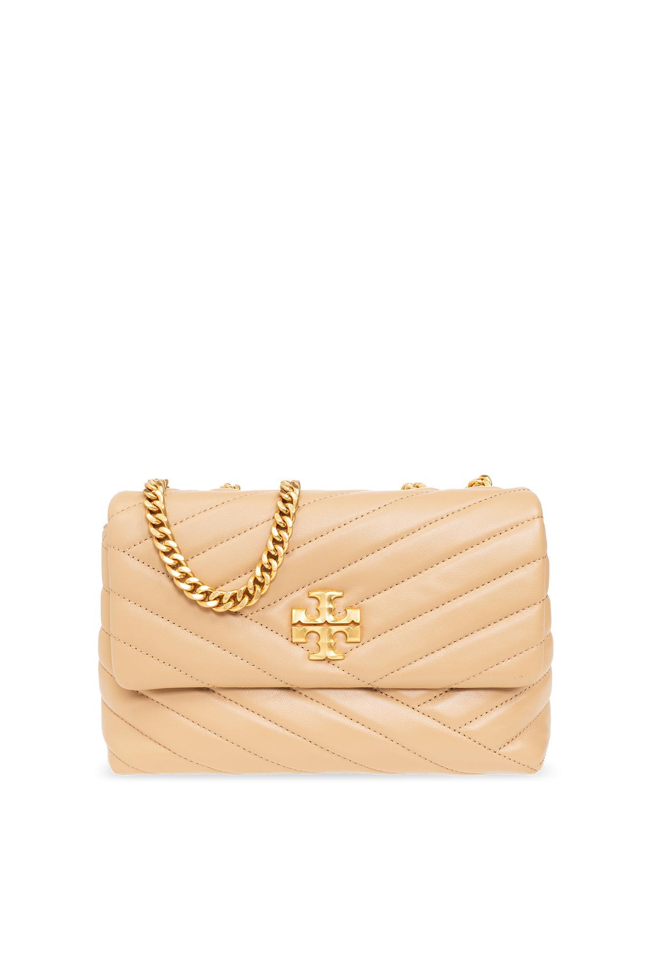 TORY BURCH Kira Chevron Small Convertible Leather Shoulder Bag In Beige Product Image