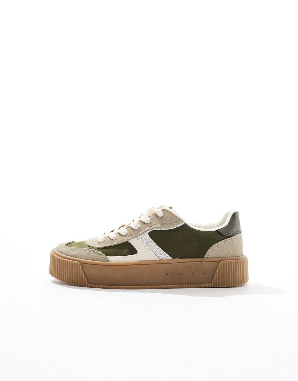 Stradivarius platform sneakers with chunky soles in khaki  Product Image