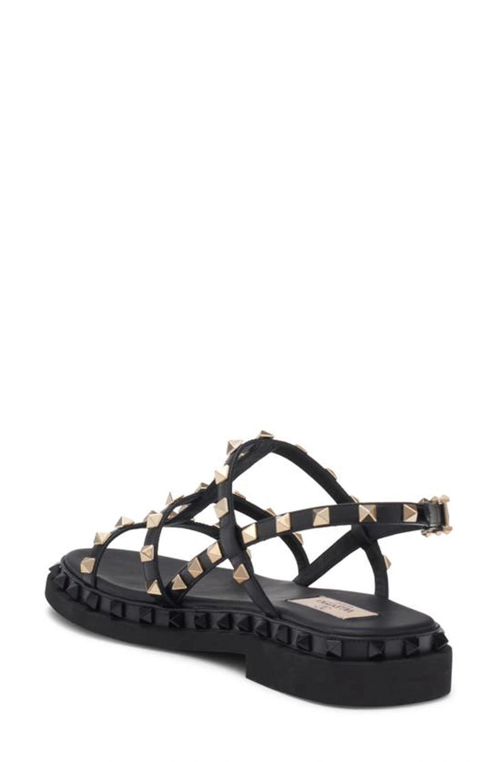 VALENTINO GARAVANI Black Rockstud M-way Platinum Studs Sandals Product Image