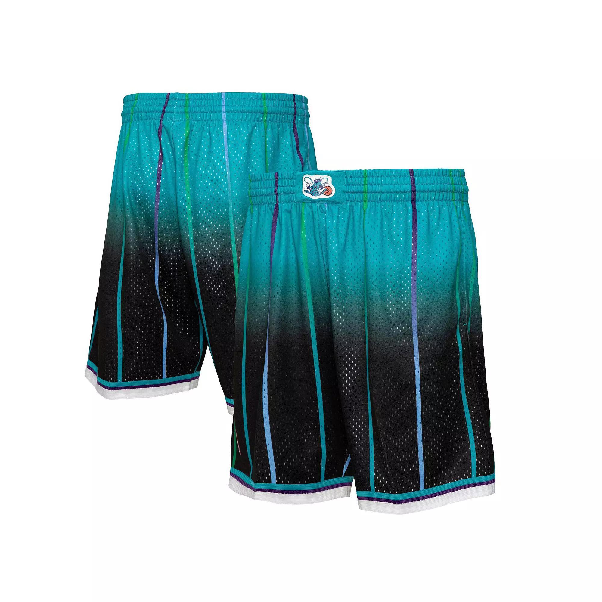 Men's Mitchell & Ness Teal/Black Charlotte Hornets 1995/96 Hardwood Classics Fadeaway Reload 3.0 Swingman Shorts, Size: Medium, Chr Blue Product Image