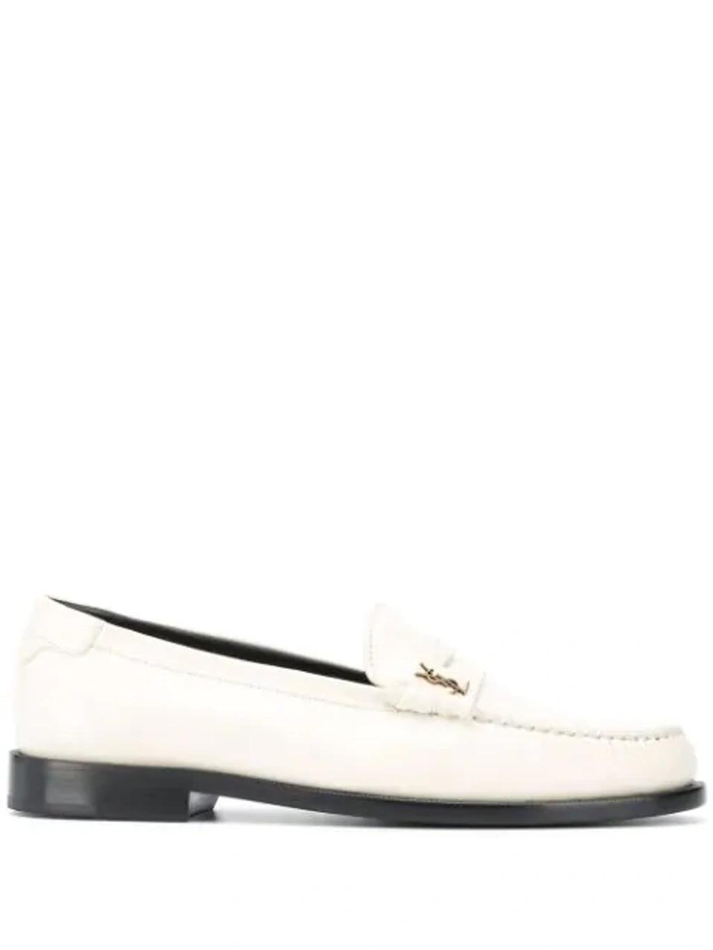 SAINT LAURENT Monogram-plaque Slip-on Loafers In Pearl Product Image