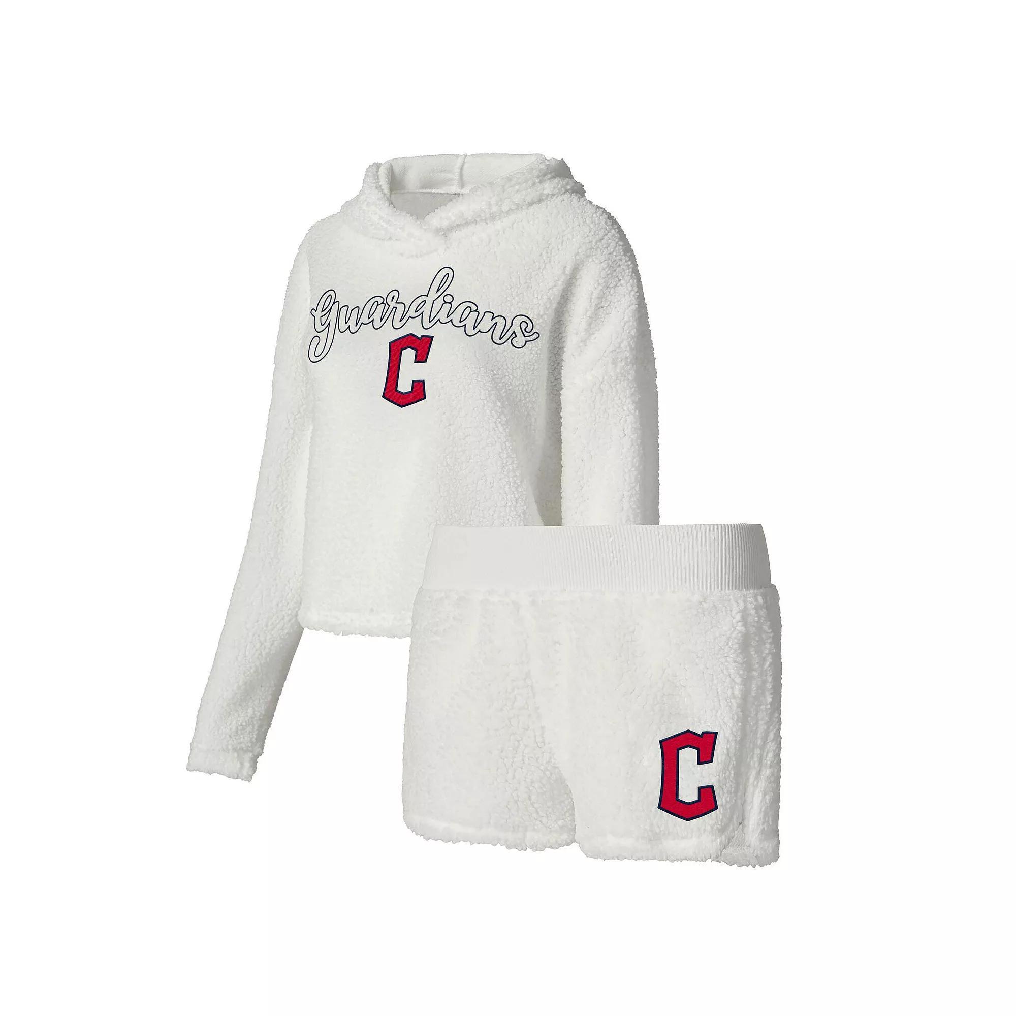 Women's Concepts Sport Cream Cleveland Guardians Fluffy Hoodie Top & Shorts Sleep Set,  Product Image