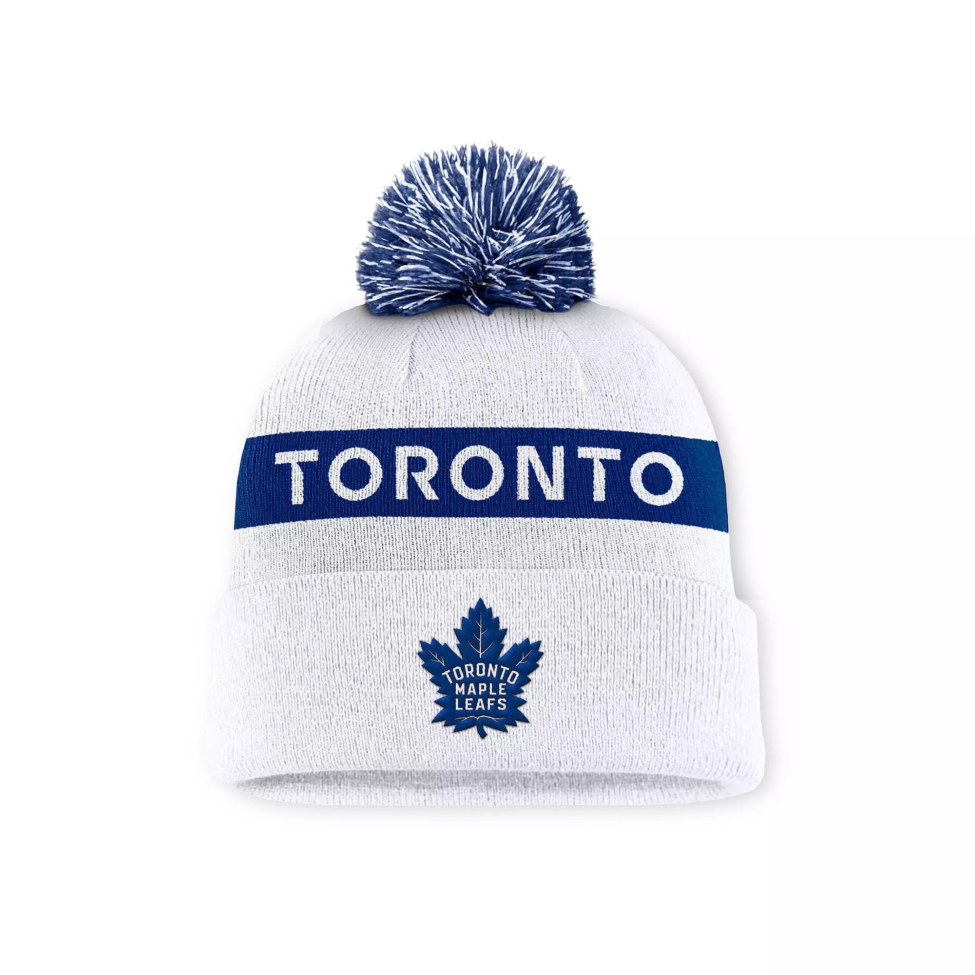 Women's Fanatics White/Blue Toronto Maple Leafs Authentic Pro Rink Cuffed Knit Hat with Pom, Mpl White Product Image