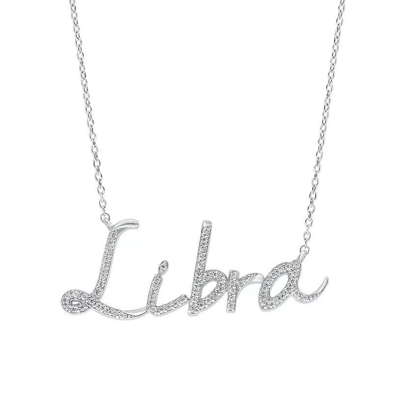 Irena Park Sterling Silver 1/3 Carat T.W. Diamond Zodiac Script Pendant Necklace, Womens Libra Product Image