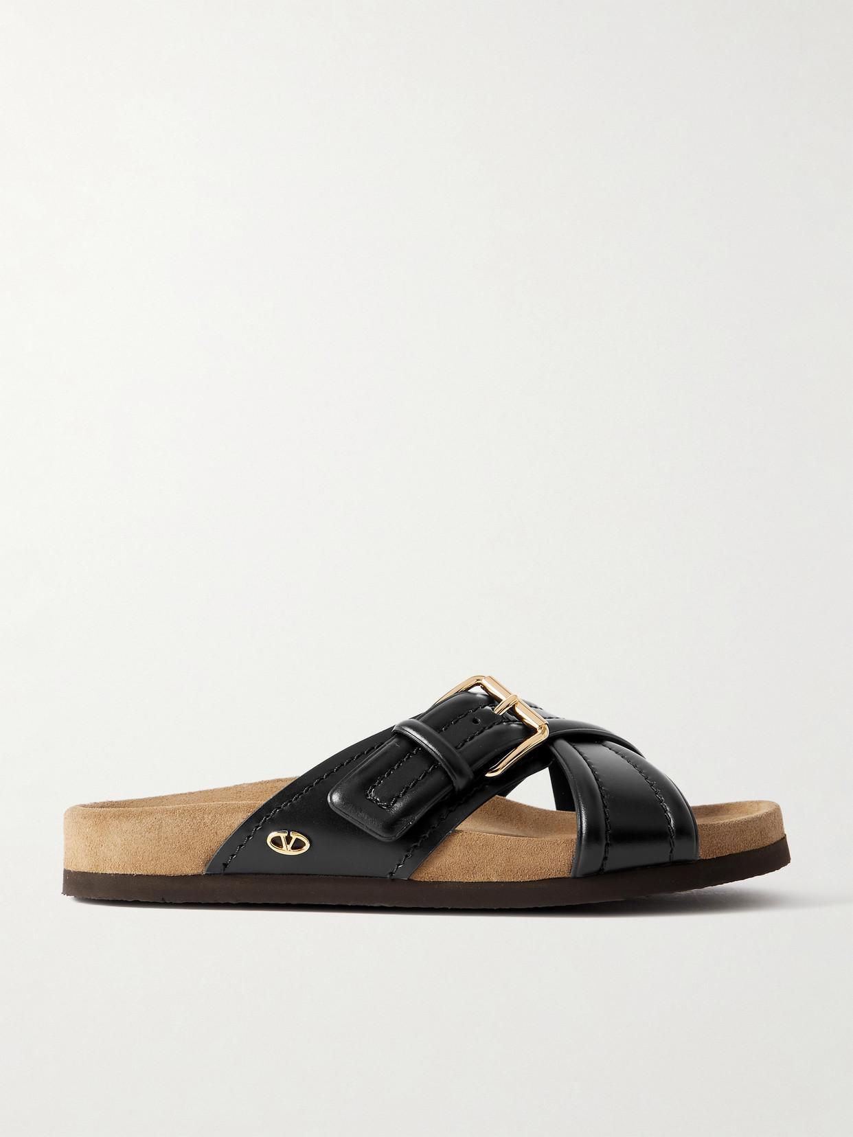 VALENTINO GARAVANI Fussfriend Buckled Leather Slides In Black Product Image