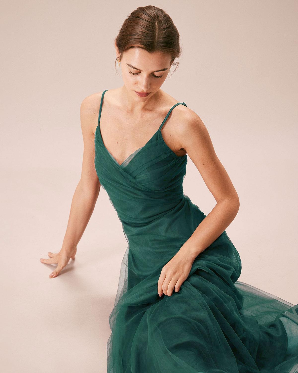 Green Mesh Wrap Slip Maxi Dress Product Image