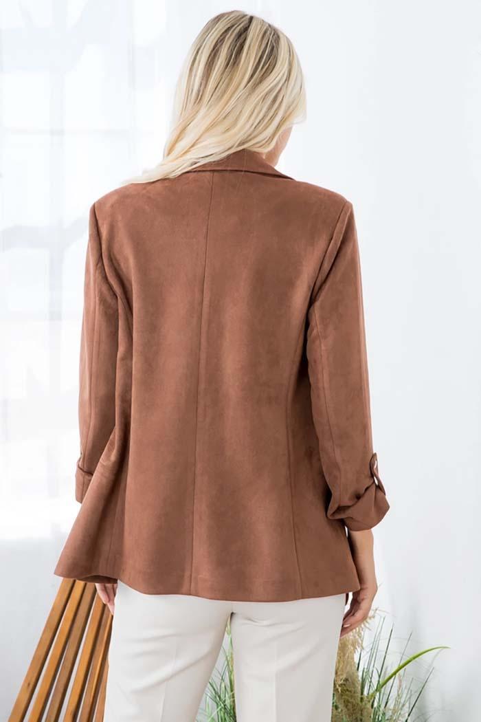Open Front Roll Up Suede Blazer Product Image