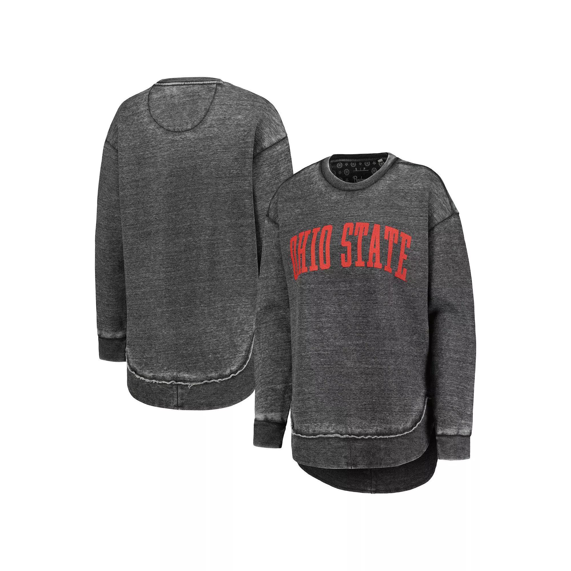 Women's Pressbox Black Ohio State Buckeyes Vintage Wash Pullover Sweatshirt, Size: Small Product Image