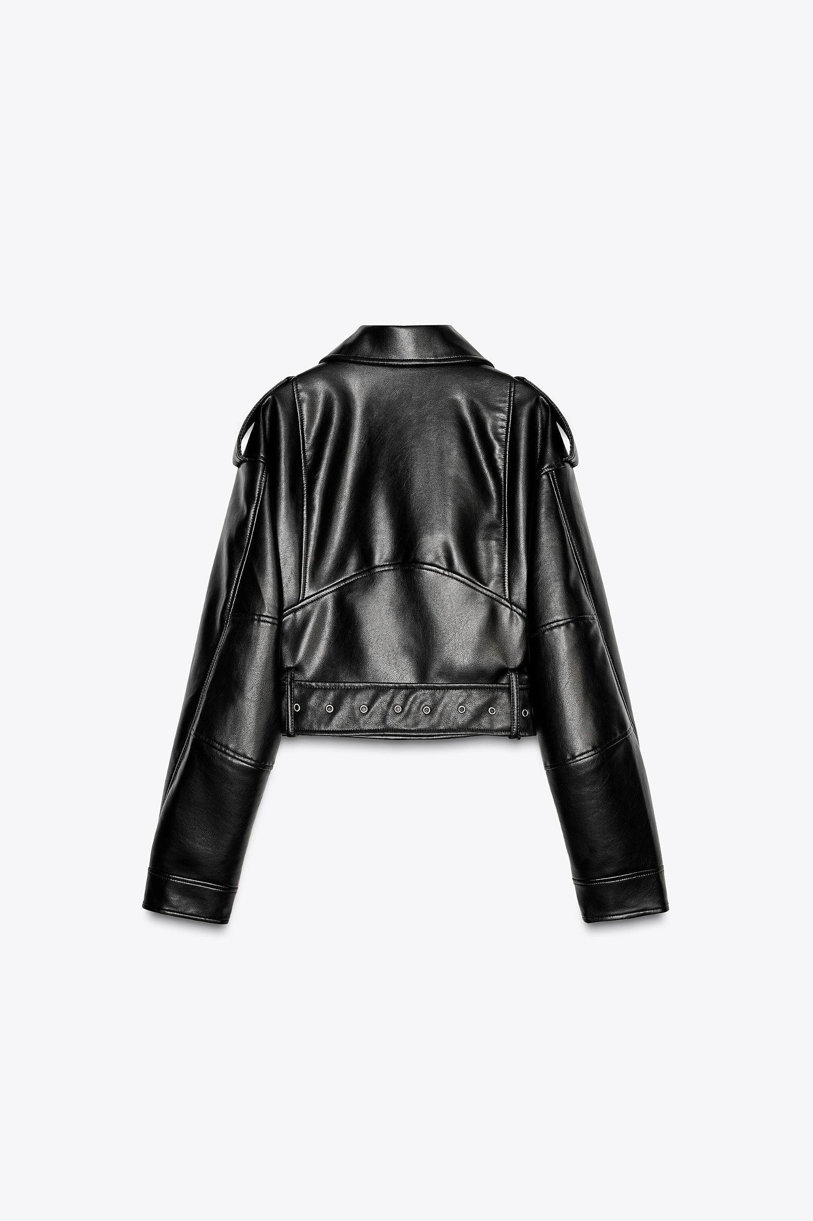FAUX LEATHER CROP BIKER JACKET Product Image