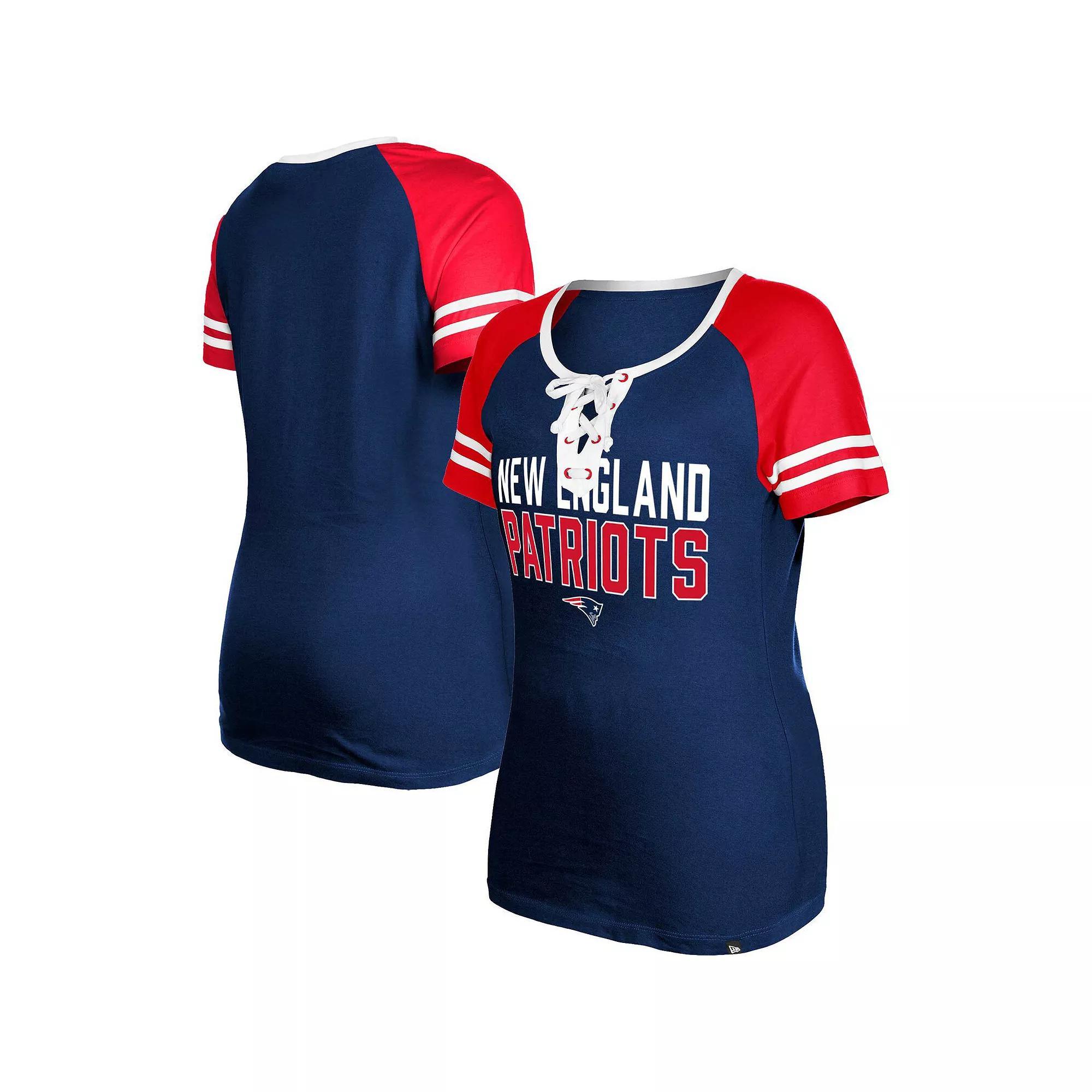 Women's New Era Navy New England Patriots Raglan Lace-Up T-Shirt,  Product Image