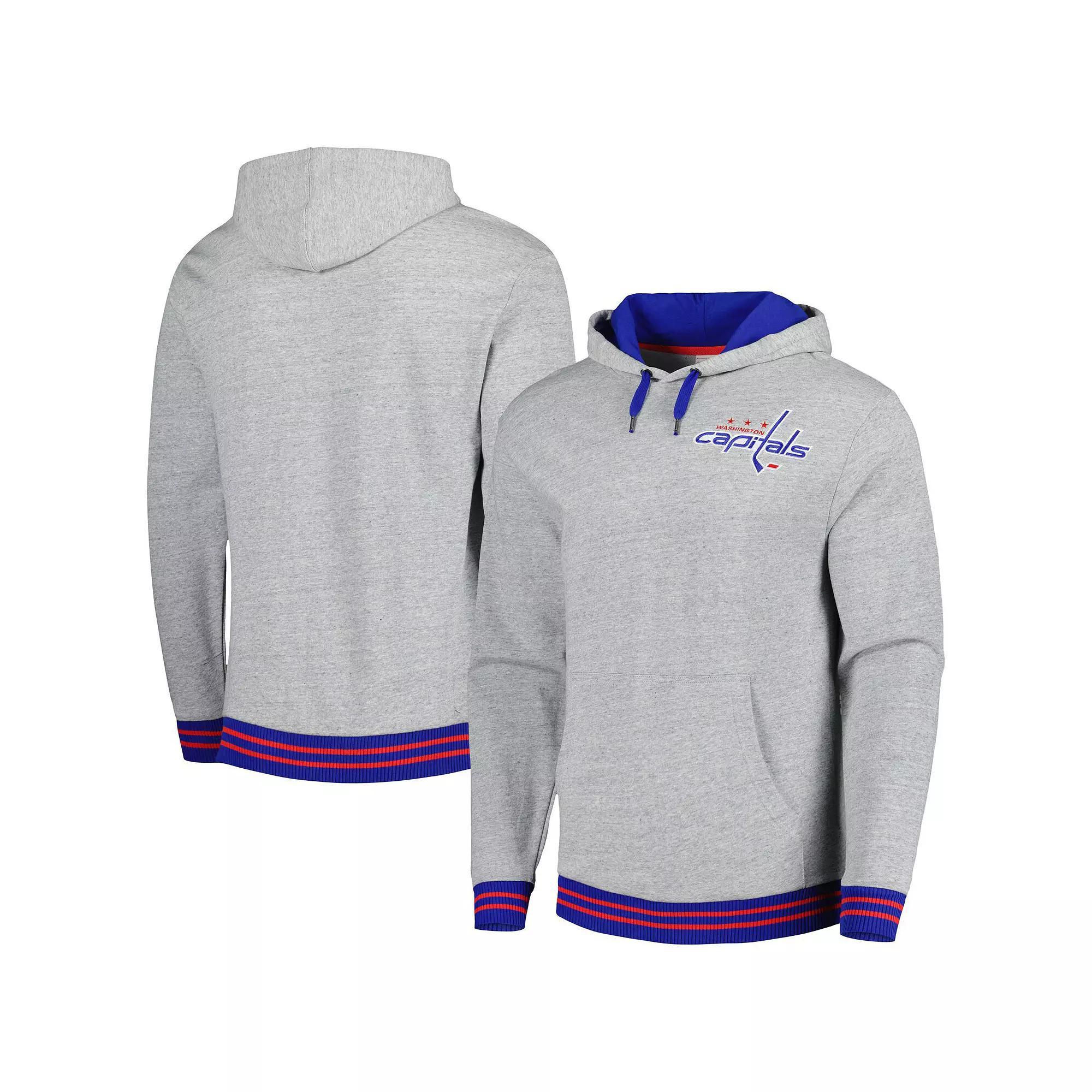 Men's Mitchell & Ness  Heather Gray Washington Capitals Classic French Terry Pullover Hoodie, Size: Small, Grey Product Image