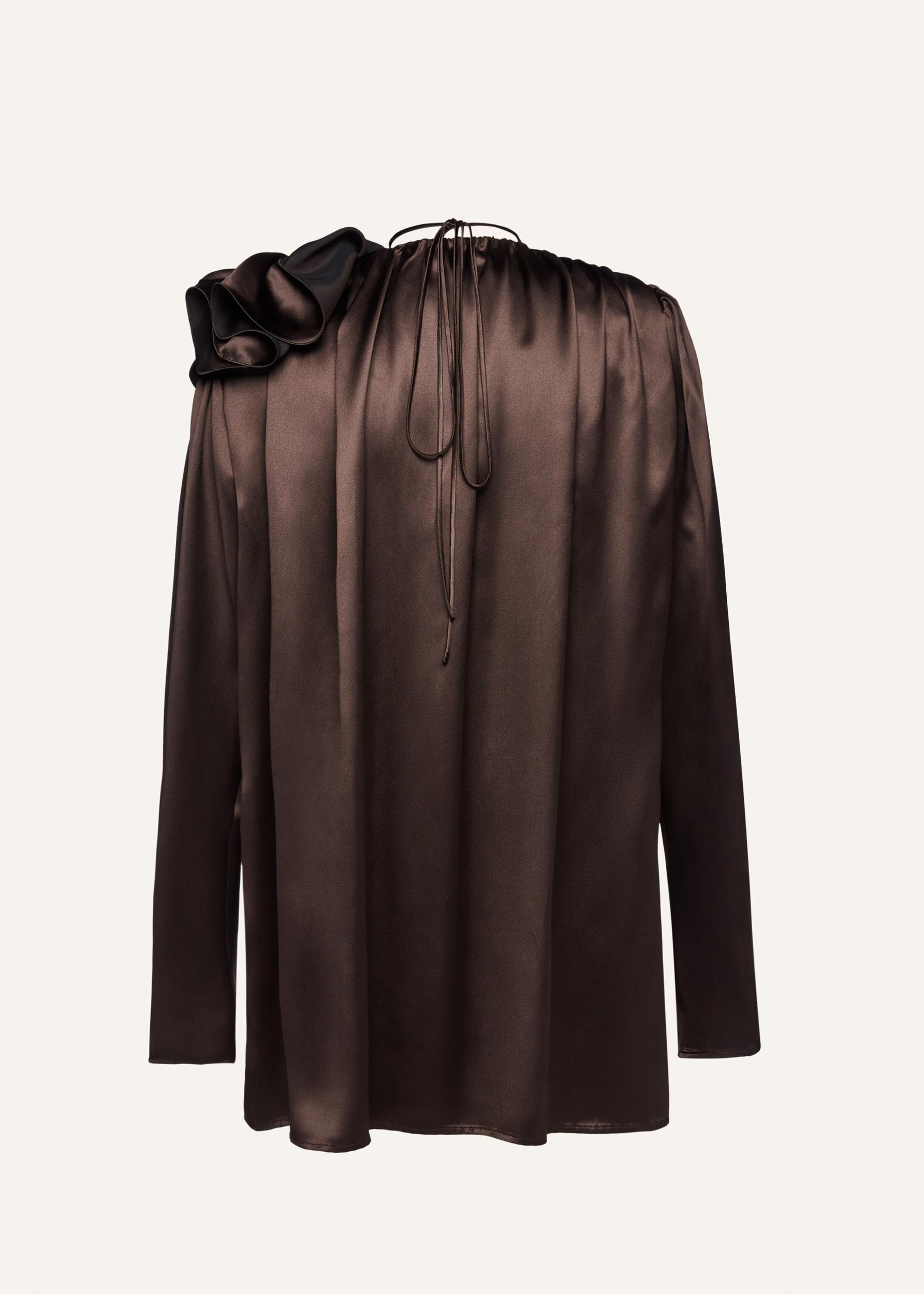 Classic silk flower blouse in brown Product Image