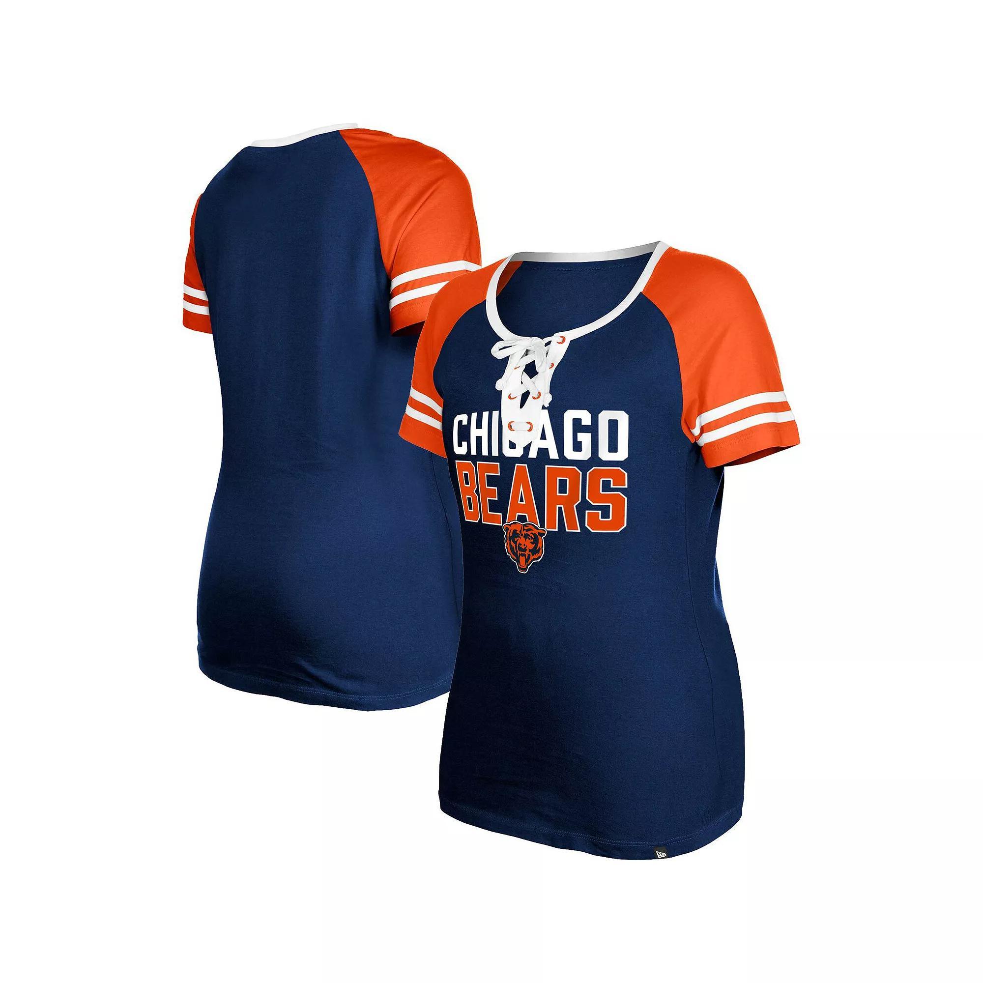 Women's New Era  Navy Chicago Bears Raglan Lace-Up T-Shirt, Size: XS, Blue Product Image