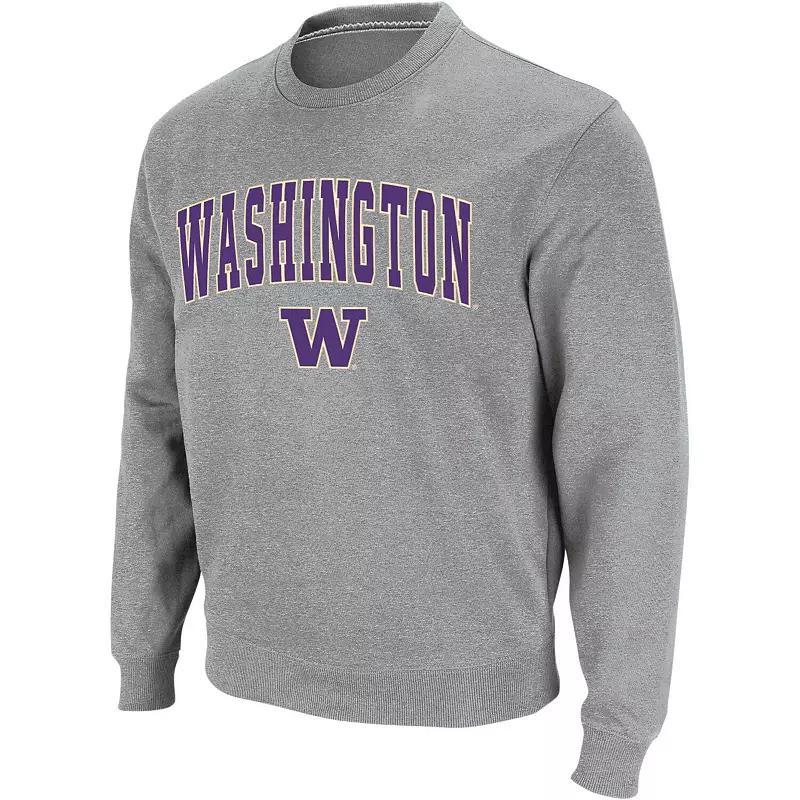 Men's Colosseum Heather Gray Washington Huskies Arch & Logo Crew Neck Sweatshirt, Size: Small, Grey Product Image