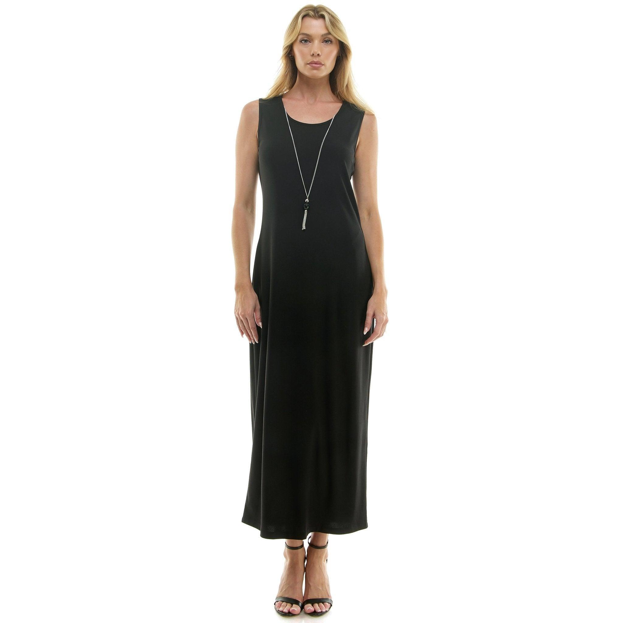 2Fer Jacket Tank Dress w/ Detachable Necklace, Silver/Black Product Image