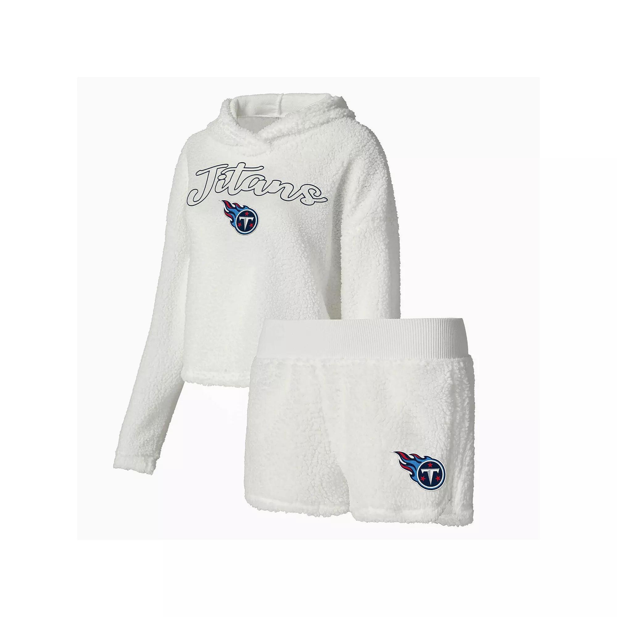 Women's Concepts Sport White Tennessee Titans Fluffy Pullover Sweatshirt & Shorts Sleep Set,  Product Image