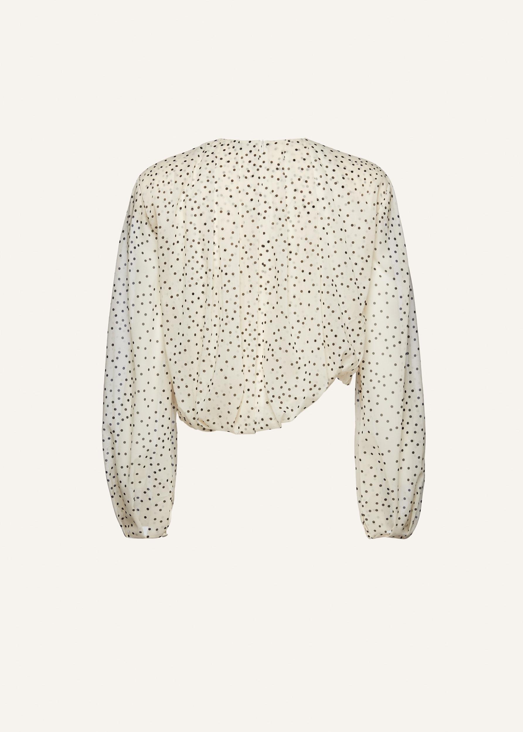 Balloon sleeve silk blouse in cream dots Product Image
