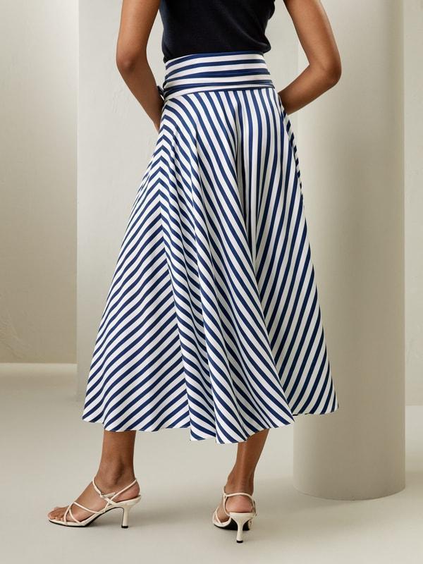 Silk Striped Midi Skirt Product Image