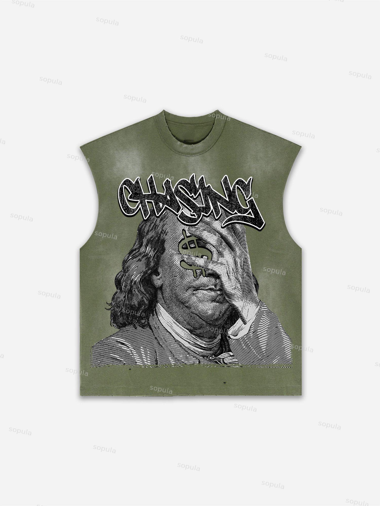 Men's Washed Casual Virtual Shadow Graphic Tank Top Product Image