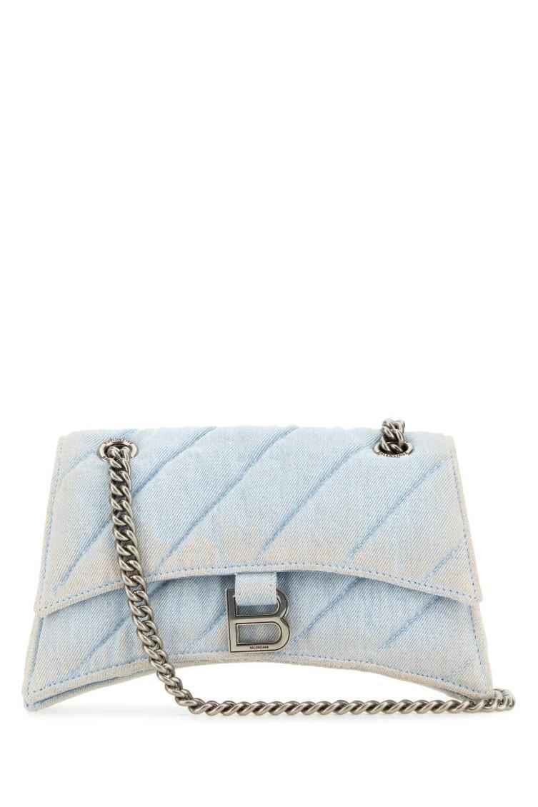 BALENCIAGA Denim Crush S Shoulder Bag In Light Blue Product Image