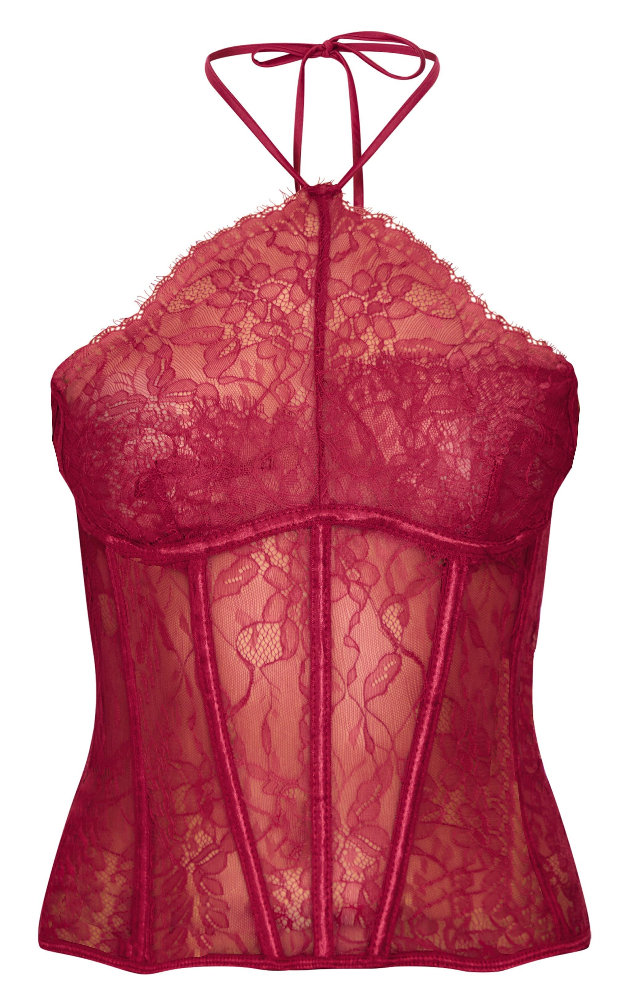 Burgundy Lace Boned Necklace Detail Corset Product Image