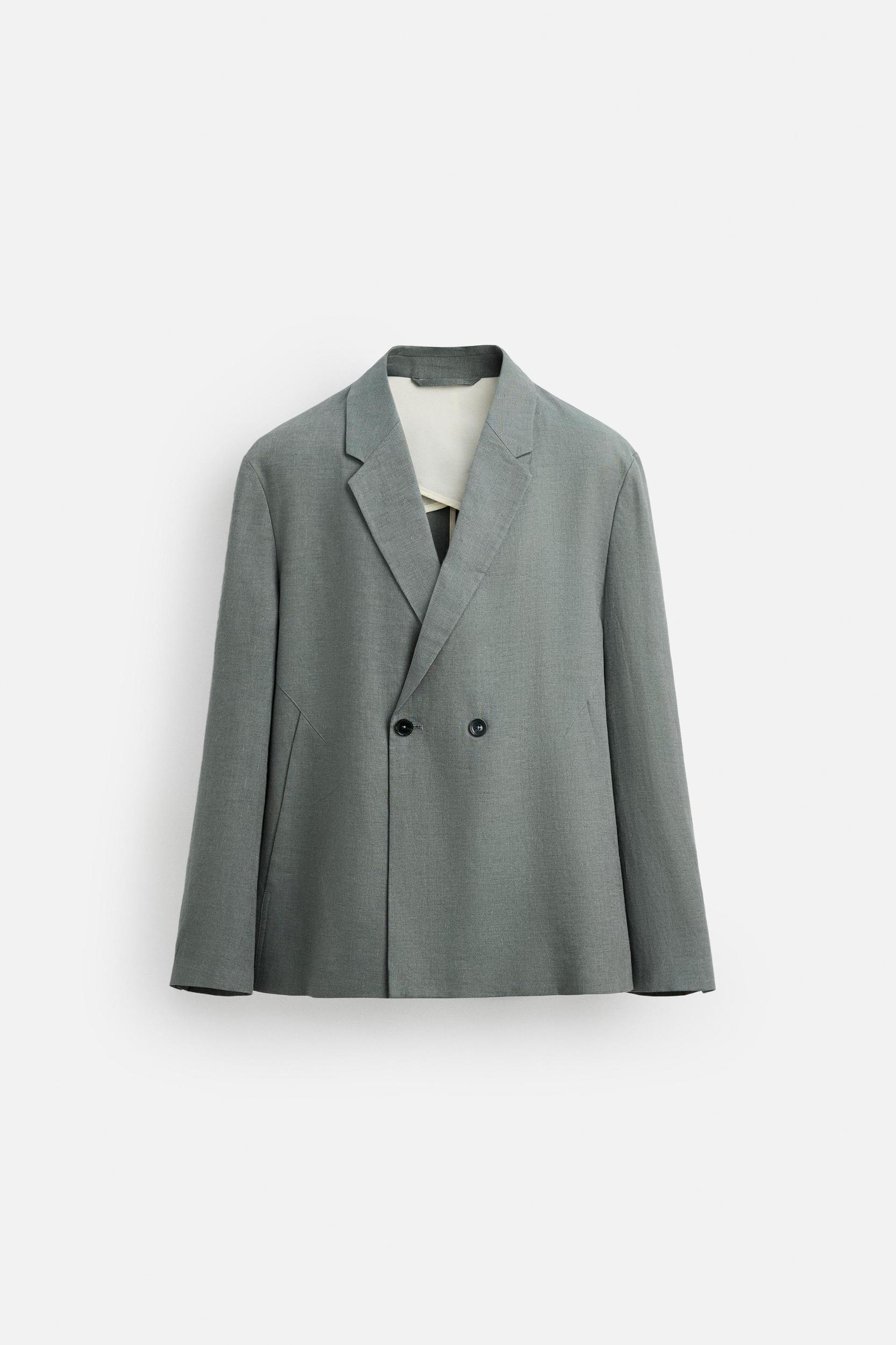 100% LINEN DOUBLE BREASTED SUIT BLAZER Product Image