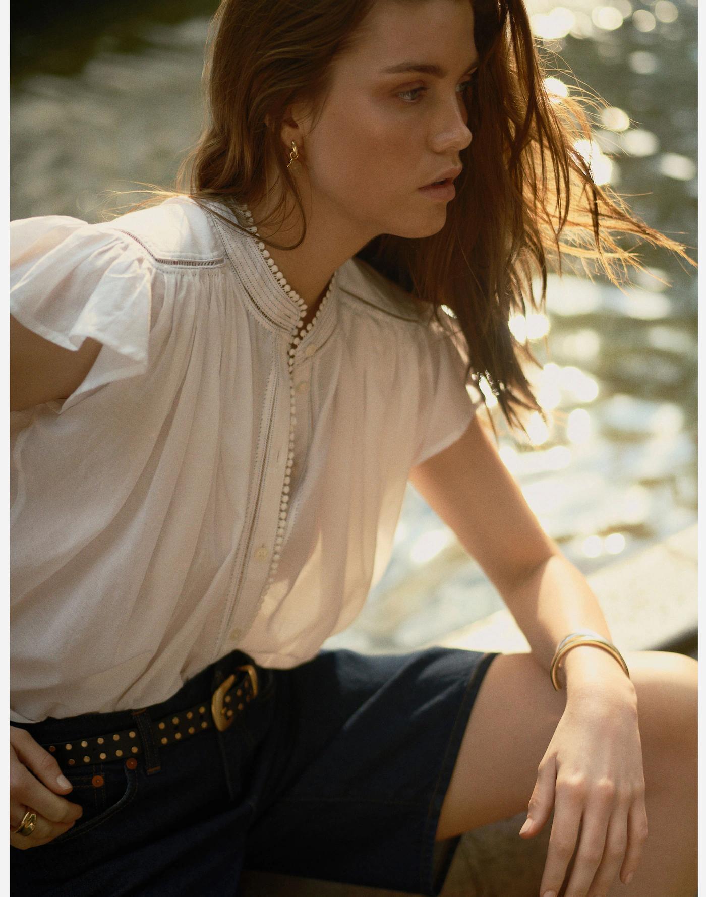 Shirred Lace-Trim Top Product Image