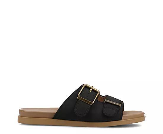 Journee Cosette Women's Double Strap Buckle Slip-On Flat Sandals,  Product Image