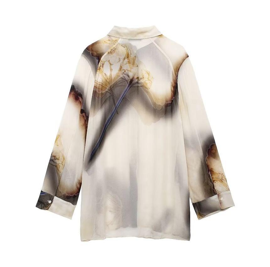 Long-Sleeve Print Oversized Shirt Product Image