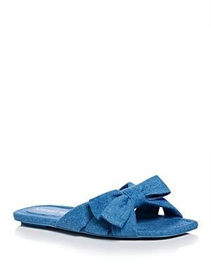 Sofia Leather Bow Slide Sandals In Washed Product Image