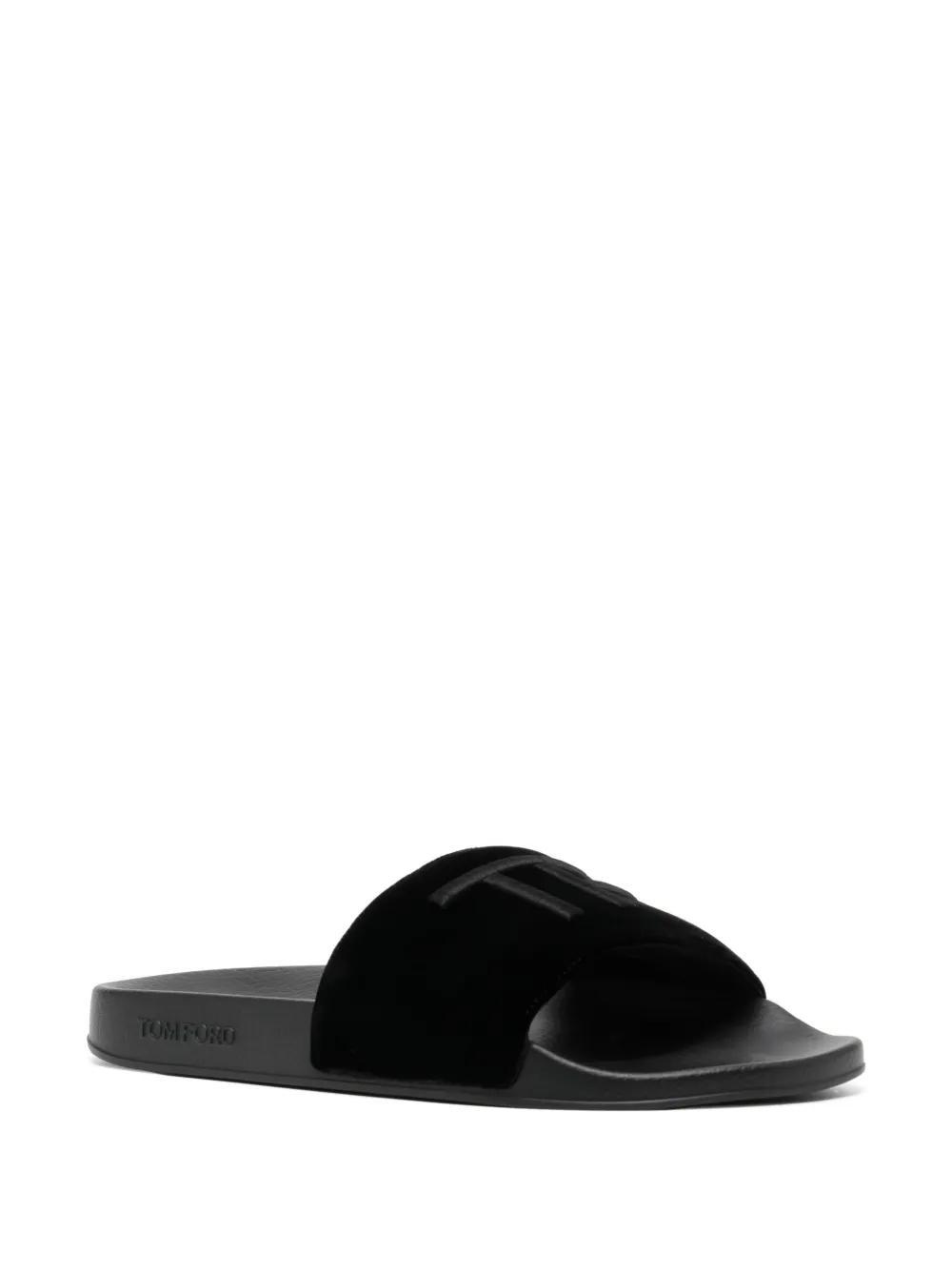 TOM FORD Logo-embroidered Velvet Slides In Schwarz Product Image