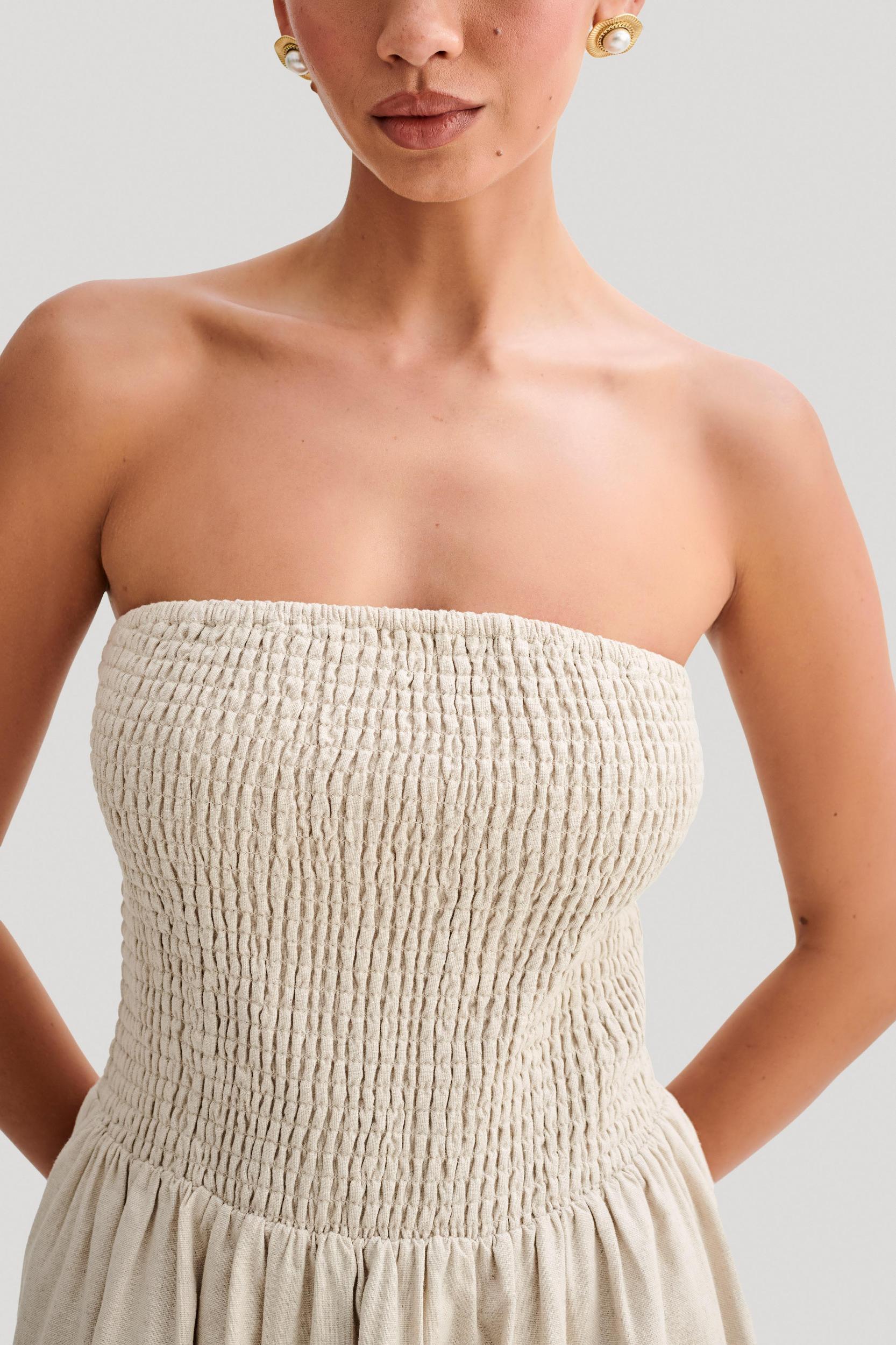 Holland Linen Shirring Mini Dress - Natural Product Image