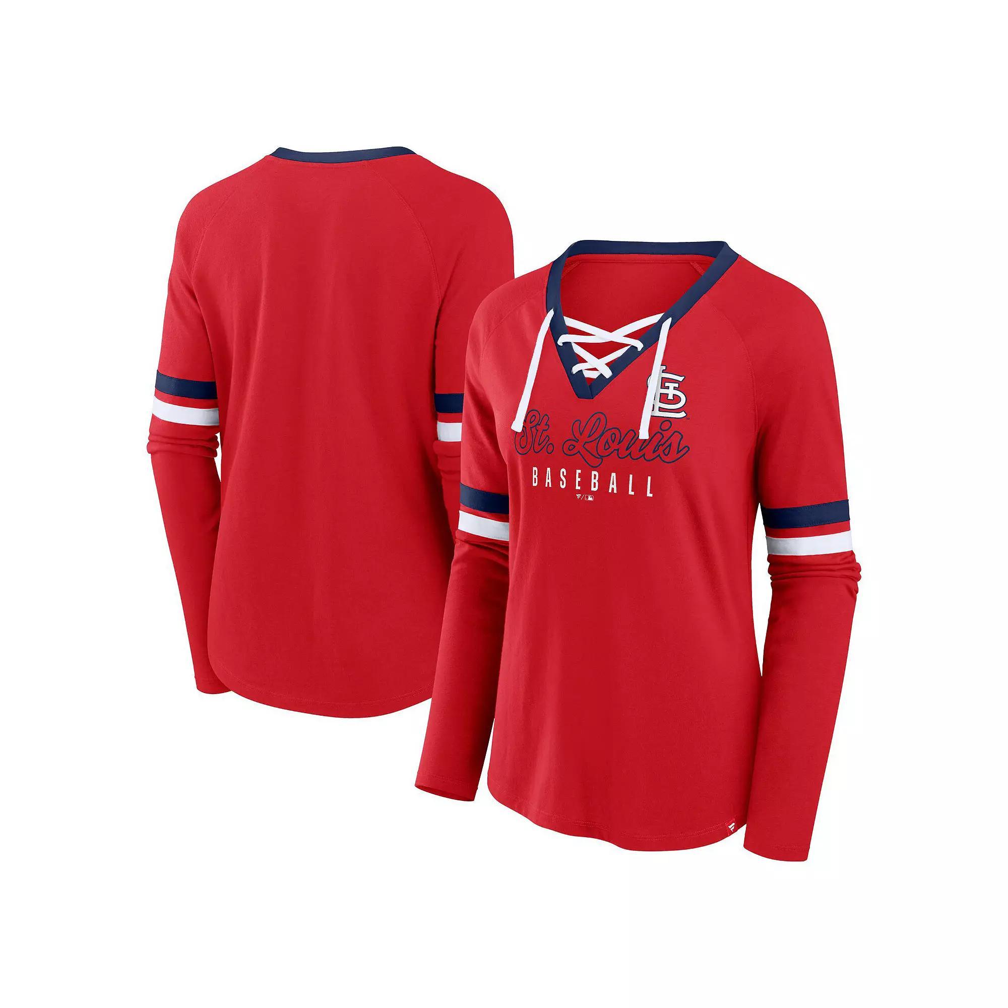 Women's Fanatics Navy Atlanta Braves Won & Done Raglan Lace-Up Long Sleeve T-Shirt,  Product Image