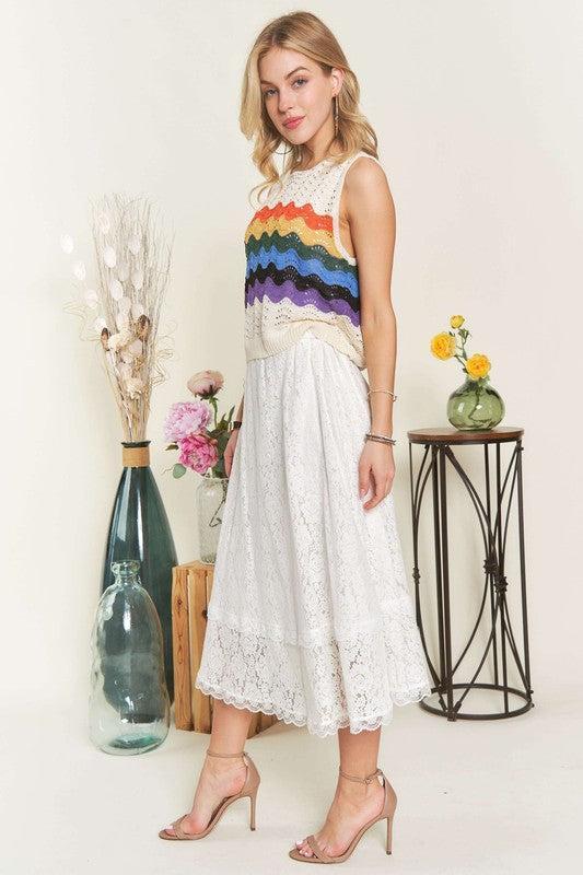 ADORA Elastic Waist Lace Midi Skirt Product Image