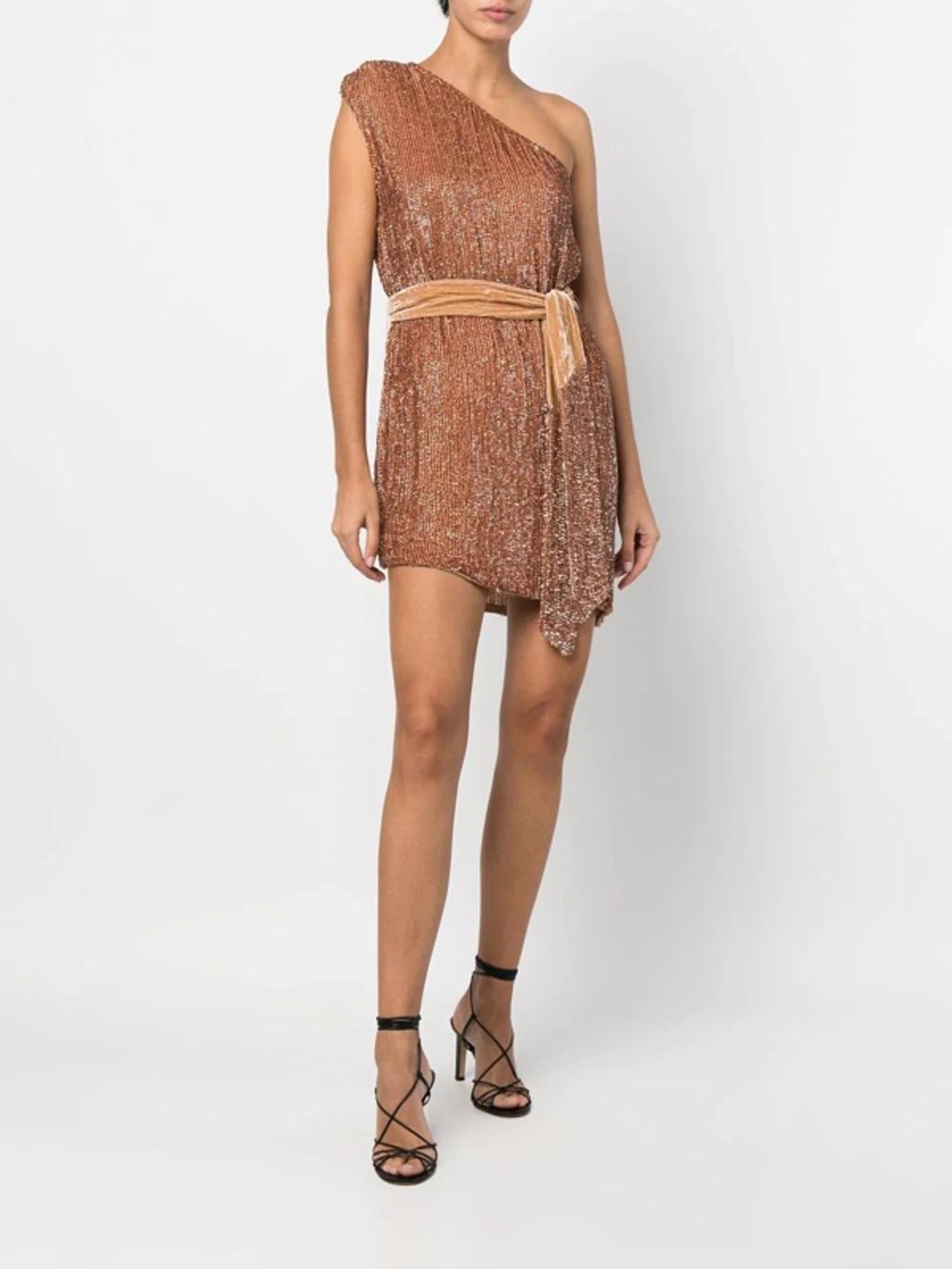 Tie-front Asymmetric Mini-dress In Brown Product Image