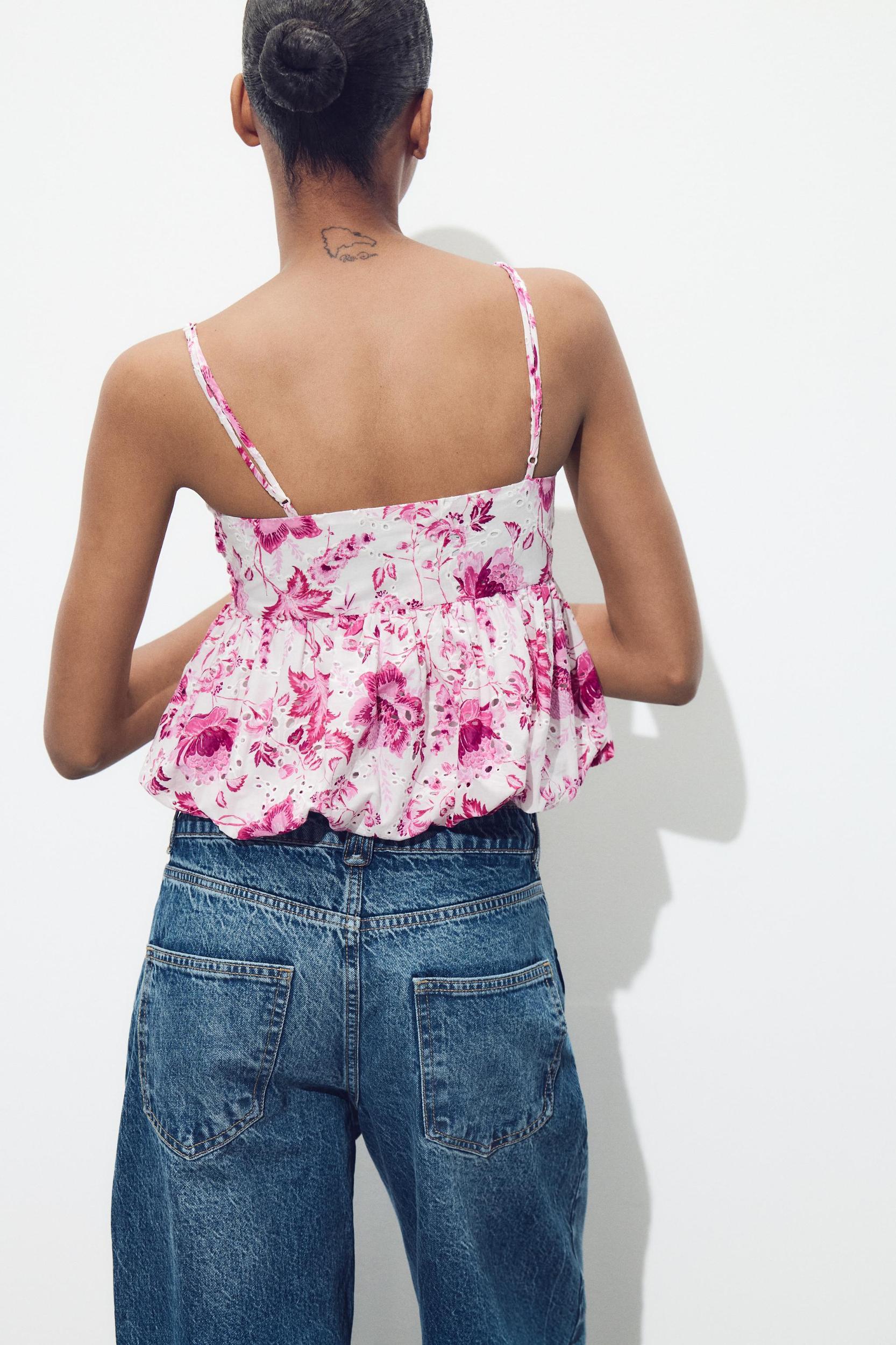 PRINTED TOP WITH OPENWORK EMBROIDERY Product Image