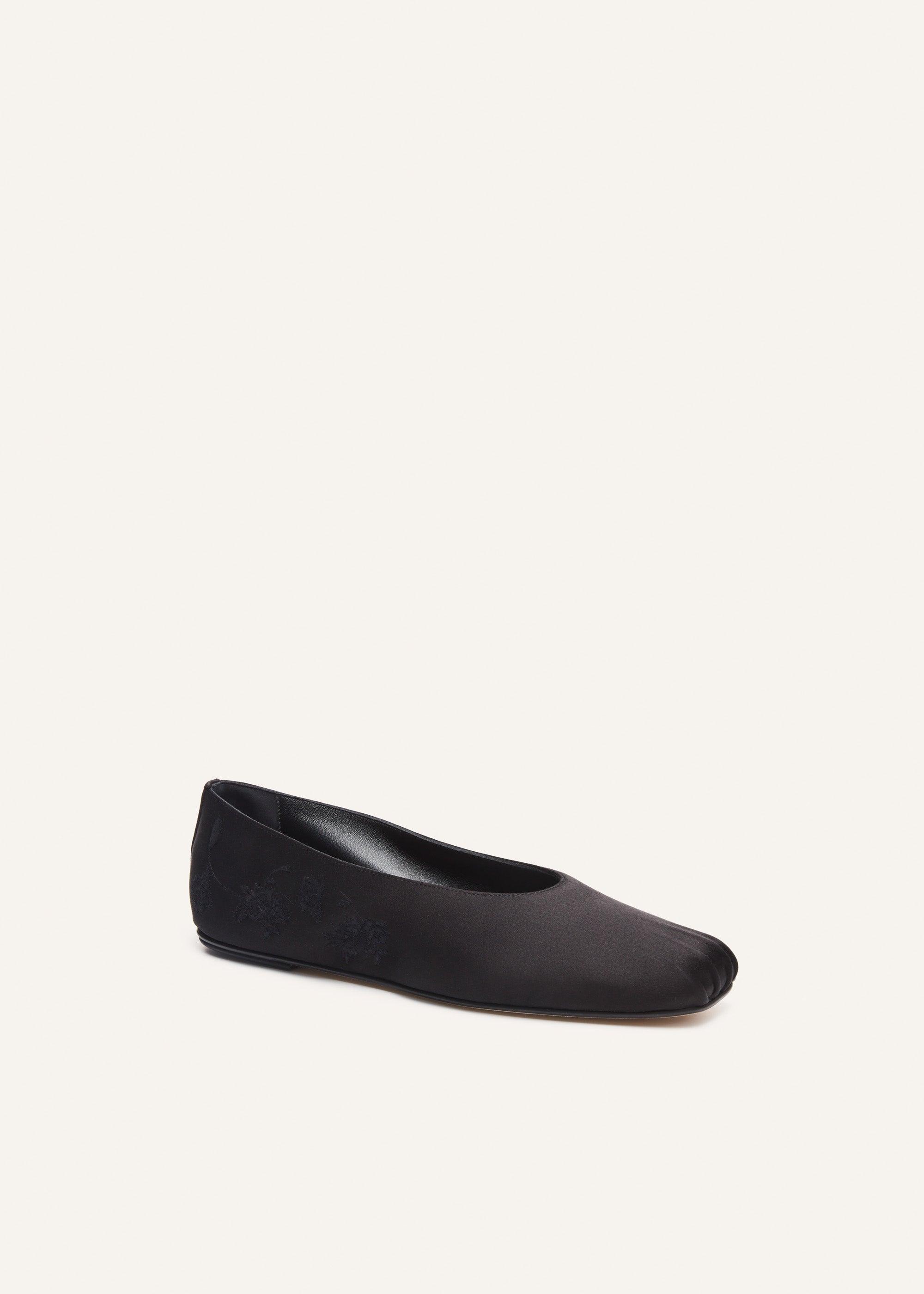 Satin ballet flats in black embroidery Product Image