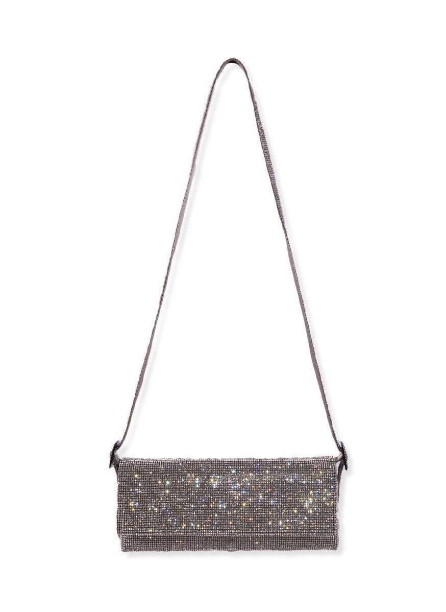 BENEDETTA BRUZZICHES Vittissima La Grande Embellished Shoulder Bag In Crystal On Silver Product Image