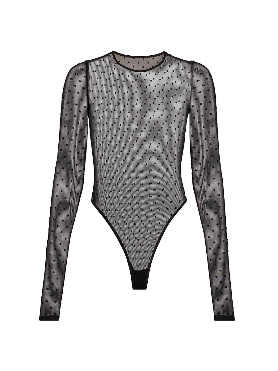 Womens Polka Dot Mesh Bodysuit Product Image