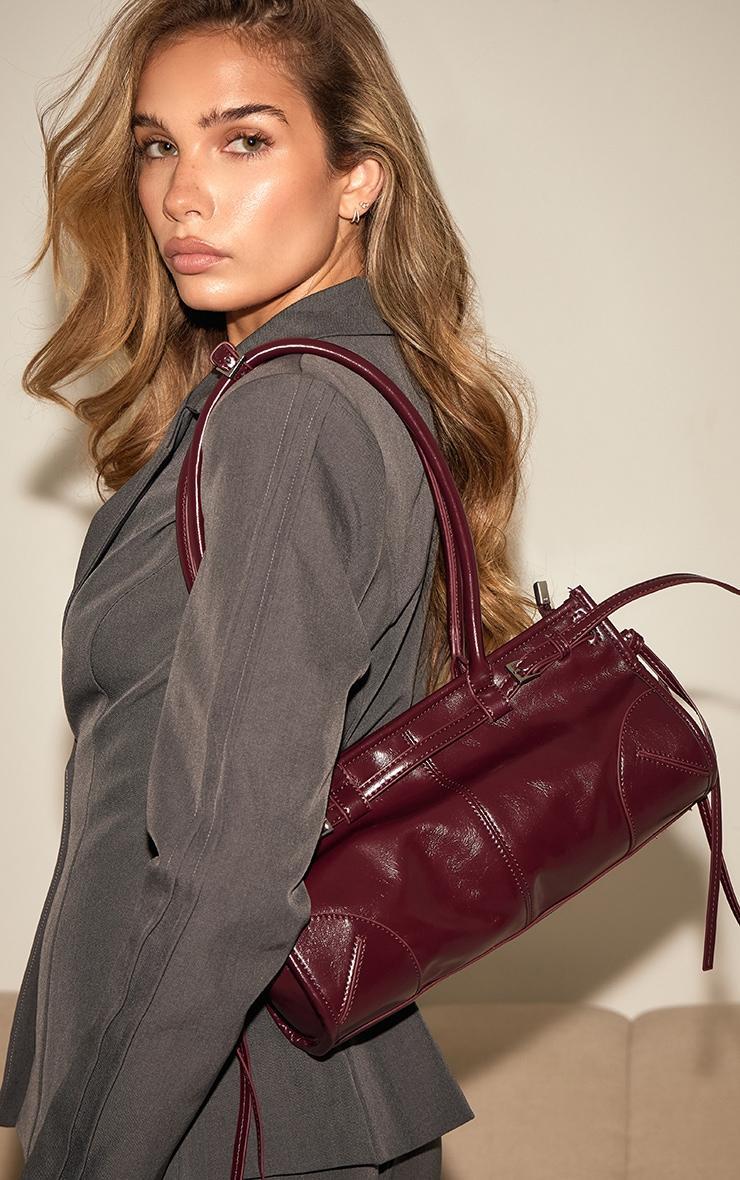 Burgundy Crinkle Long Shoulder Bag Product Image