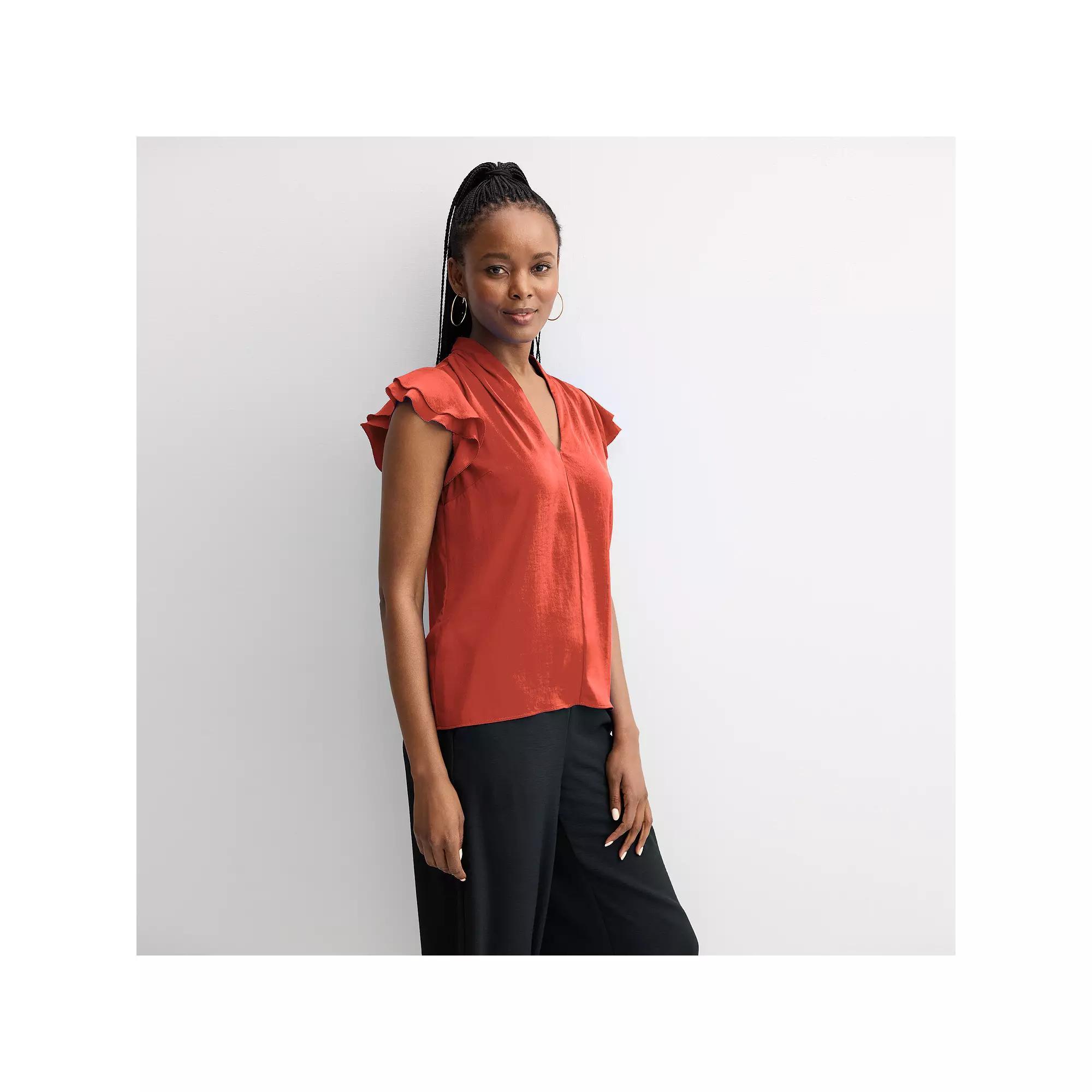Women's Nine West Flutter Sleeve Satin Blouse,  Product Image