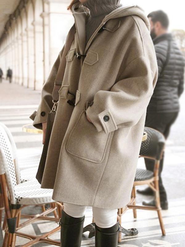 Padded Wool Blend Hooded Long Coat Product Image