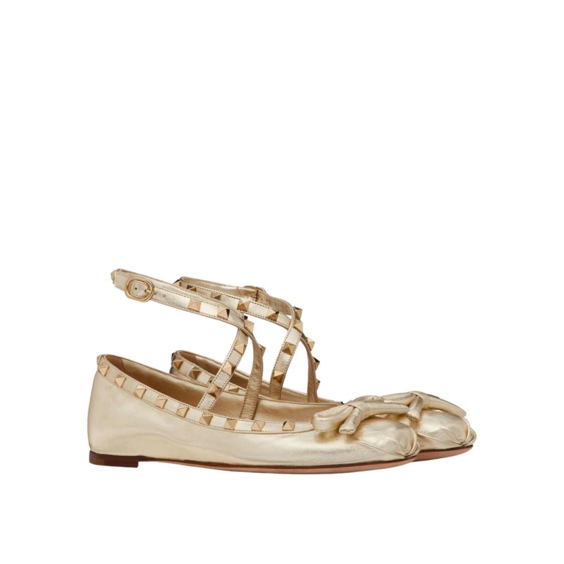 VALENTINO GARAVANI Women's Rockstud Laminated Nappa Leather Ballerina Flats In Platinum Product Image